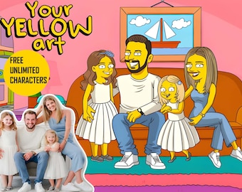 Personalized Simpsons Portrait: Custom Family Cartoon Art Gift