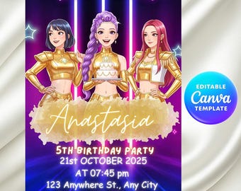 KPOP Demon Hunters Invitation, Kpop Demon Hunters Birthday invitation, KPOP Stars Invitation, Kpop Demon Hunters Saja Boys Invitation, KPOP