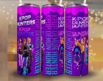 K-Pop Demon Hunters 20oz Skinny Tumbler Wraps | Huntrix Rumi Zoey Mira PNG Digital Wraps | Anime Kpop Inspired Tumbler Designs | Saja Boys