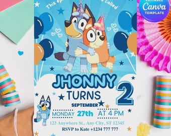 Editable Bluey Birthday Invitation | Blue Dog Birthday Invite, Bluey Puppies | Personalized Kids Birthday Invite | Digital Party Invitation