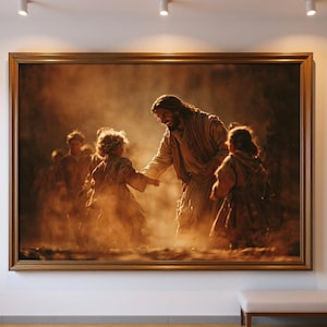 Jesus Playing with Children Printable Wall Art – Christian Digital Download, Faith Decor, Biblical Artwork, Religious Printable Gift