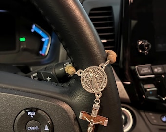 Steering Wheel Rosary | Handmade Beaded Catholic Gift