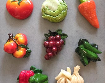 Farm Fresh Fridge Magnets - Set of 12 Assorted Fruit & Vegetable Decor