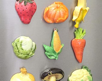 Farm Fresh Magnets Classics - 12 Piece Fruit & Vegetable Refrigerator Magnet Set - Kitchen, Teacher, Kids Magnets