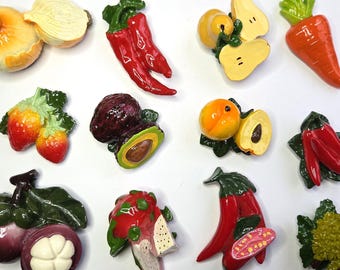 12-Piece Fruit & Veggie Magnet Set – Tropical Kitchen Fridge Magnets | Chili Peppers, Onion, Carrot, Pear, Dragon Fruit, Durian