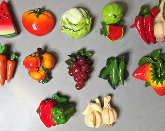 Farm Fresh Fridge Magnets - Set of 12 Assorted Fruit & Vegetable Decor