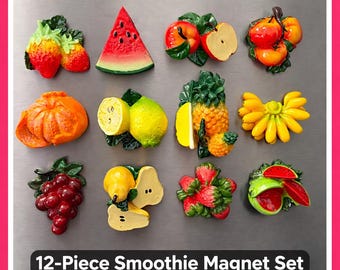 Premium 12-Piece Fruit Magnet Set — Vibrant Kitchen Décor for Fridge, Meal Prep & Organization