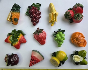 Fruit Magnet Set – 12 Farm Fresh Fruit Magnets for Fridge | Colorful Kitchen Decor | Strawberry Grapes Lemon Pineapple