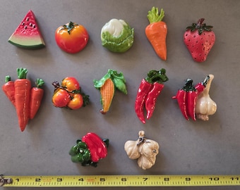 Fruit & Vegetable Fridge Magnets – 12pc Kitchen Magnet Set – Cute Produce Magnets – Farmhouse Kitchen Decor –