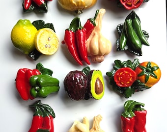 Farm Fresh Salsa Fridge Magnets - Set of 12 Assorted Fruit & Vegetable Decor