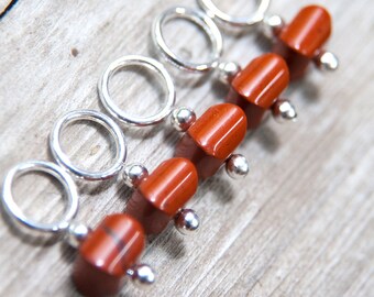 Gemstone Stitch Markers in Burnt Sienna Brown,  Snag Free Knitting Markers, Snagless, Set of 5