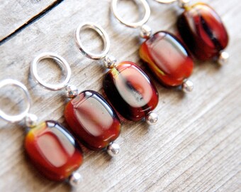 Knitting Markers // Stitch Markers // Snag Free Stitch Markers // Reddish Brown, Black and Yellow // Set of 5