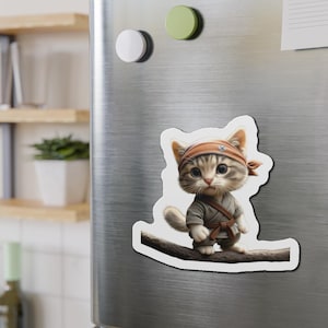 Cute Ninja Kitten Magnet  Samurai Cat Sticker Magnet for Fridge, Locker, Office  Kawaii Warrior Cat Gift Cat Lover Present