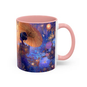 Japanese Night Sakura Mug, Fantasy Floral Art Mug, Spring Gift for Women, Aesthetic Japanese Um