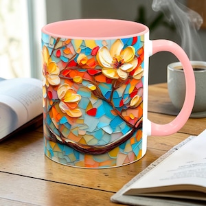 Cherry Blossom Mug, Floral Art Coffee Mug, Spring Gift for Women, Colorful Sakura Mug, Aesthetic Accent Mug 11oz