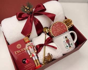 Festive Gift Set for Women Cozy Blanket Mug Candle Socks