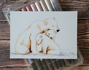 5x7 Polar Bear Family | Illustration | Prints and Original Art