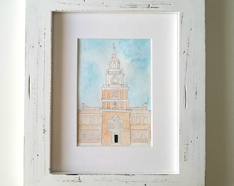 5x7 Independence Hall, Philadelphia | Watercolor Illustration | Prints