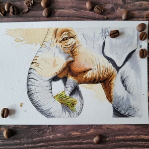 4x6 Elephant | Coffee Painting |  Original Artwork and Prints