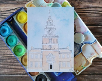 5x7 Independence  Hall, Philadelphia | Watercolor Illustration | Original Artwork | Prints