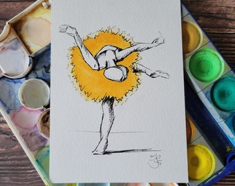 5x7 Orange Ballerina | Illustration | Original Artwork | Prints