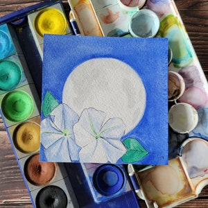 5x5 Moon Flower |  Watercolor | Original and Prints