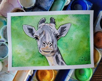 4x6 Illustration of Baby Giraffe | Original Art on Postcard | Art Prints