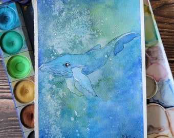 5x7 Humpback Whale | Watercolor Illustration | Original | Art Prints
