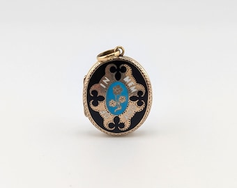 Victorian Antique 9ct Gold Black Enamel Mourning Locket Pendant 'In Memory Of'