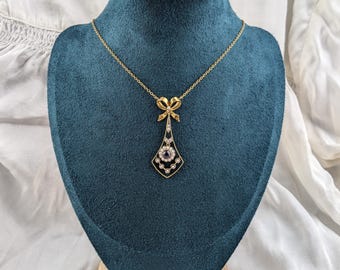 Edwardian Antique 9 Karat Goldperle & Amethyst Lavalier Anhänger Halskette