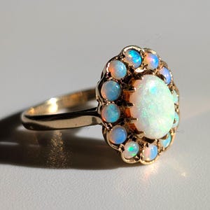 Vintage 9ct Gold Opal Cluster Ring With English Hallmarks