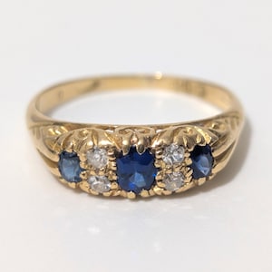 Victorian 18ct Gold Sapphire & Diamond Ring – Birmingham 1872 – UK P / USA 8