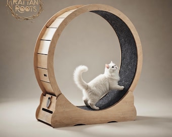 Large Wooden Pet Wheel Treadmill, Indoor Cat Running Furniture with Carpet Liner for Fitness