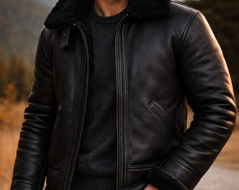 Giacca da aviatore da uomo in pelle nera – Modello B3 Shearling