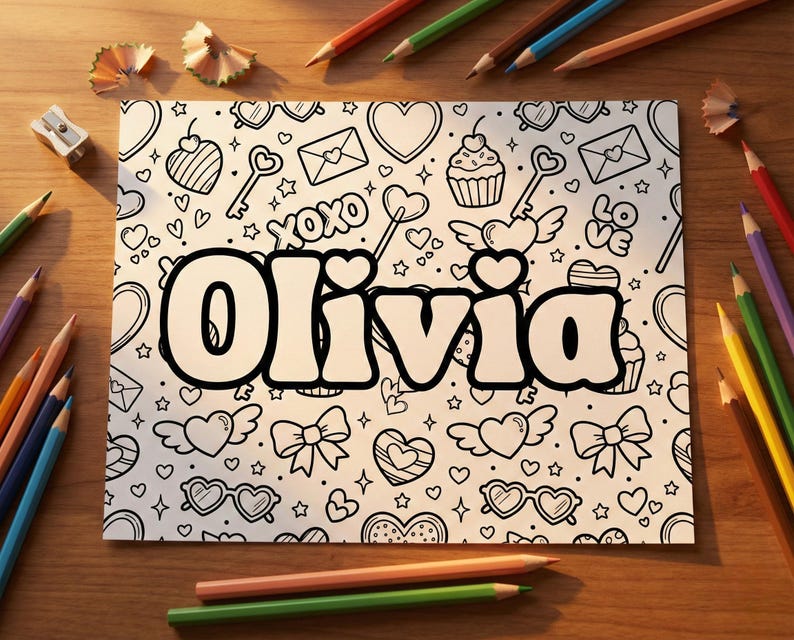 Octavia Name Colouring In Personalized Valentine Name Coloring Page, Custom Kids Activity Sheet ...