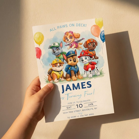 Watercolor Puppy Birthday Invitation, Rescue Dog Party Invite, Paws On Deck Theme, Editable Canva Template, Boy Dog Theme, Digital Download