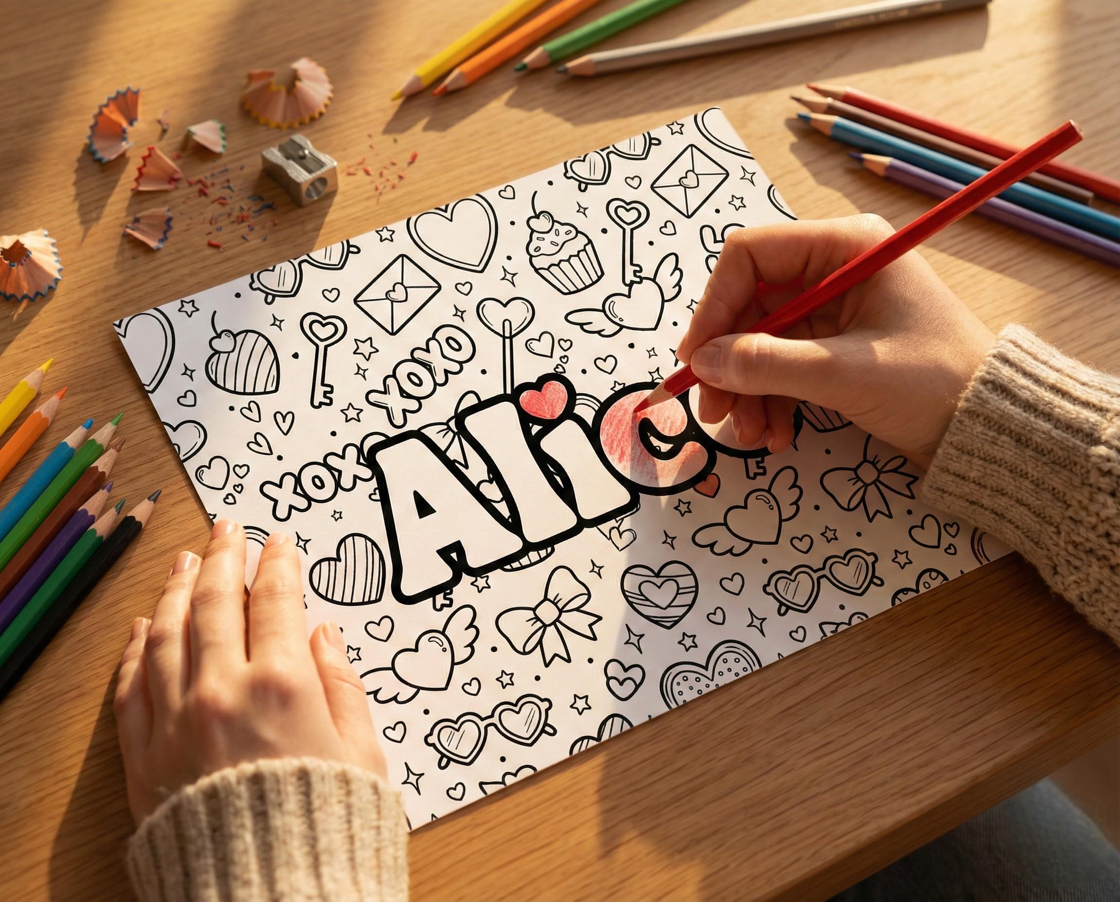 Personalized Valentine Name Coloring Page, Custom Kids Activity Sheet ...