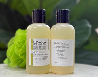 Limpiador facial y corporal calmante de miel y árbol de té