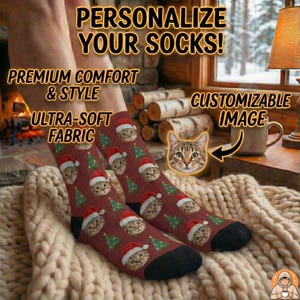 Custom Cat Socks, Custom Pet Socks, Pet Face Socks, Holiday Gift, Christmas Gift, Multiple Pictures