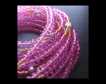 PINK ROSE waist bead , waistbead , rose, glass crystal beads