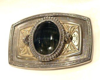 Vintage oval black stone brass belt buckle Beautiful Vertical Oval Vintage Belt Buckle With Large Matte  main image 3