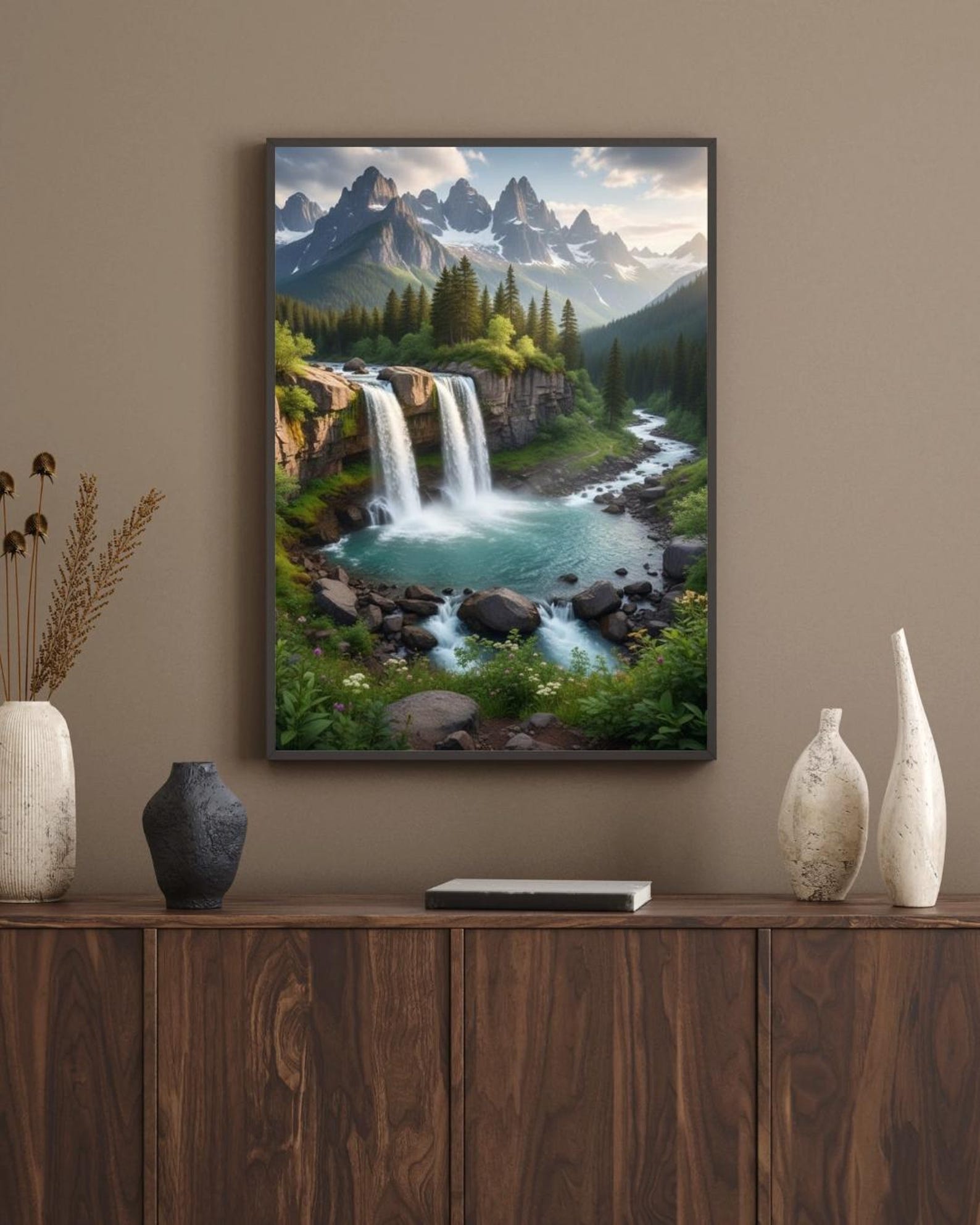 Snowy Mountain Waterfall Landscape Print (digital Download PDF) - Etsy