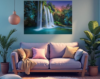 Waterfall Forest Wall Art Printable | Nature Landscape Decor | Instant Digital Download