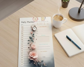 Planificador diario y semanal imprimible, planificador floral en PDF, descarga instantánea.