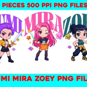 Kpop Huntrix Mira, Rumi, Zoey PNG Files, Demon Hunters Instant Download, 3 PNG Files