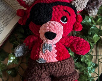 Peluche de zorro pirata / Zorro de terror de ganchillo hecho a mano, juguete de peluche inspirado en el susto