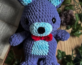 Conejito animatrónico de peluche de ganchillo / Peluche Bonnie del juego de terror hecho a mano / Animal de peluche coleccionable