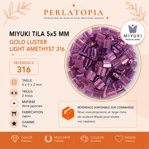 Perles Miyuki Tila 5x5 mm référence 316 Gold Luster Light Amethyst – Perles japonaises en verre pour création de bijoux – Perlatopia