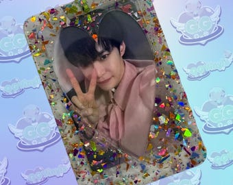 Handmade Acrylic Photocard Keychain - Rainbow Flake / Heart Window