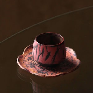 Ceramic tea set cup and saucer, Handcrafted Pottery Japanese style for espresso and tea, Pink ceramic tea set